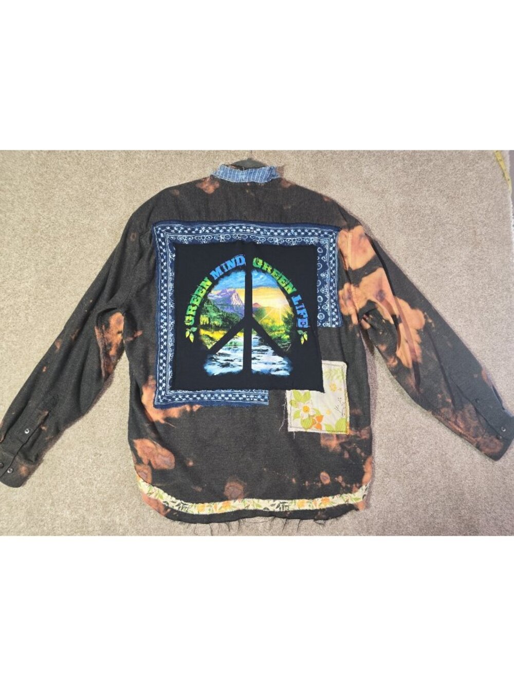 OOAK Upcycled Flannel Shacket Shirt Camping Green Life Graphic Boyfriend Fit Lg